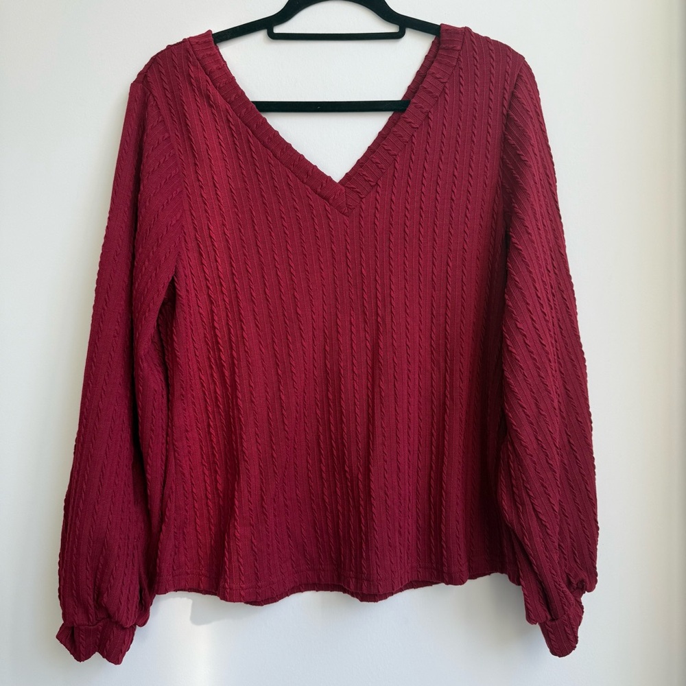 Elegant V-Neck Burgundy Sweater